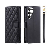 Crossbody Checkered Leather Wallet Case For Samsung Galaxy S24 Ultra S23 Plus S22 S21 FE A55 A25 A35 A15 Lanyard Flip Bag Cover