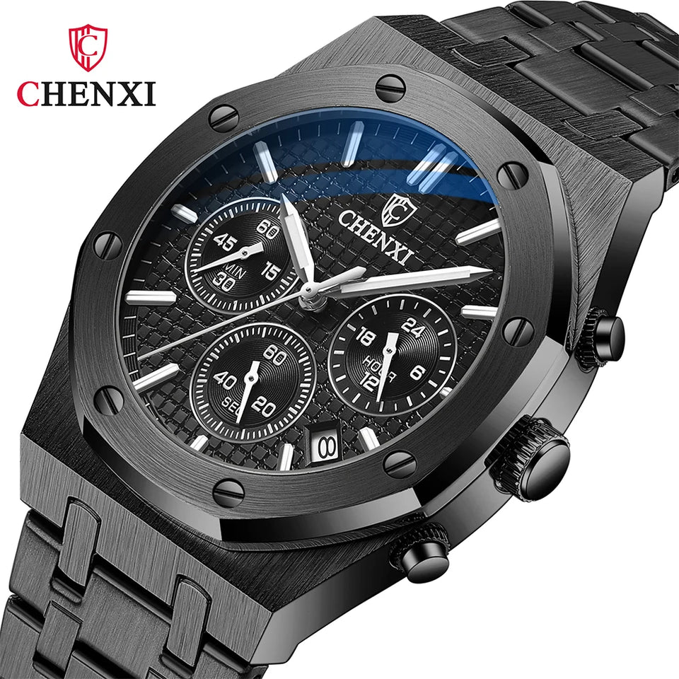 CHENXI Business Quartz Man Wristwatch Multi-function Luminous Calendar Men's Watches Waterproof Chronograph Stop Watch