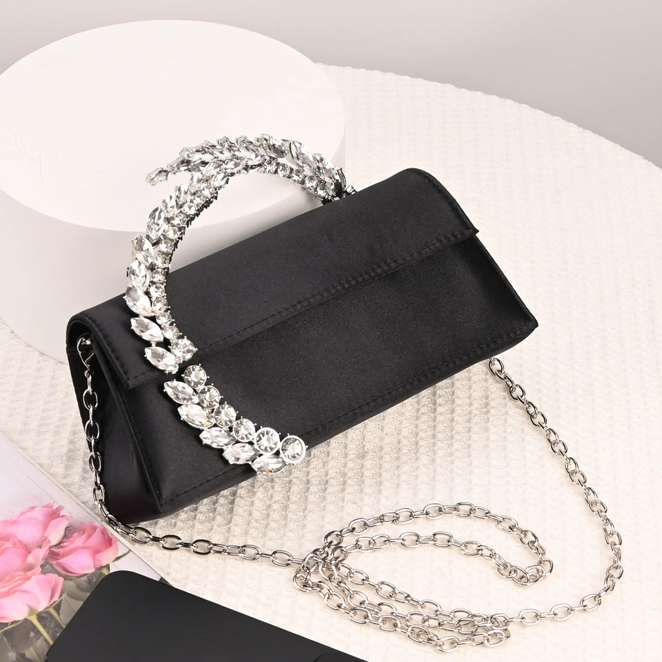 Luxury Diamond Evening Bag Clutch Satin Women Designer Handbags Crystal Silk Shoulder Crossbody Bags for Women Wedding Box Bag