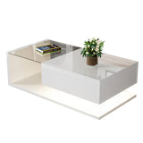 Rosahqnda coffee table side tables coffee table tables with glass and LED effect, high gloss white