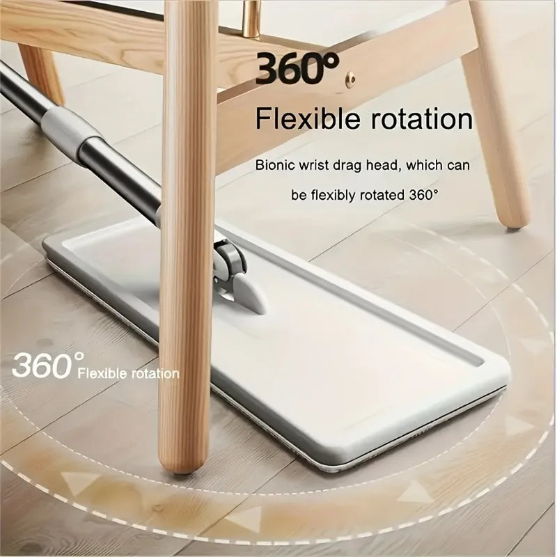 Hands-Free Flat Mop & Bucket Set with 4 Reusable Microfiber Pads, 360° Swivel, Long Handle for Floor & Wall Cleaning
