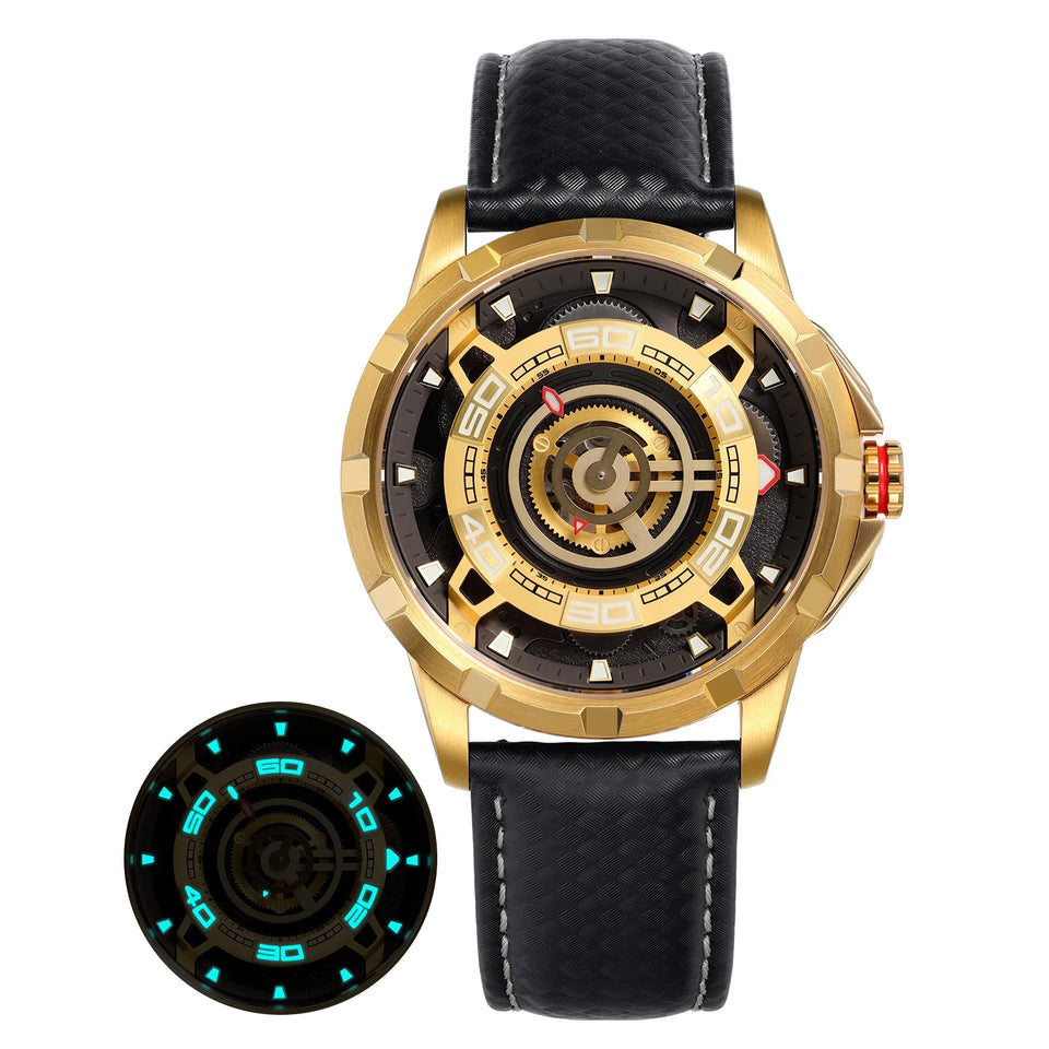 BERNY Automatic Men's Skeleton Watch 5ATM Luminous Sapphire Exhibition 3D Dial 316L Steel MIYOTA 82S0 Mechanical Watches for Men