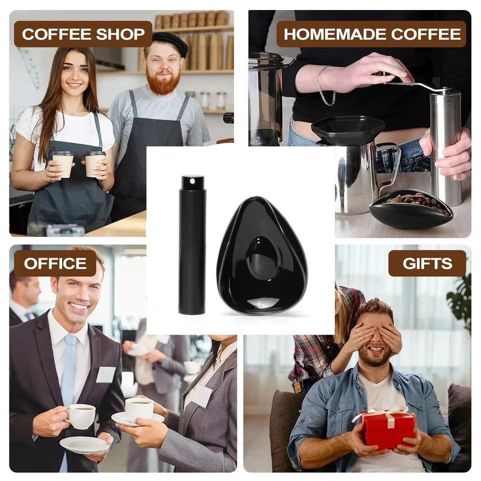 Coffee Bean Dosing Cup and Spoon Set, Ceramic Dosing Vessel Measuring Tray Kit for Coffee or Tea, Espresso Accessories