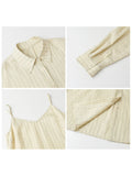 CHIC VEN Women Dress Sets Stripe Shirt Loose Casual Long Sleeve Sunscreen Blouses Camisole V-neck Dresses Spring Autumn 2025