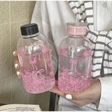 Kawaii Water Bottle Aesthetic Tumbler For Ice Coffee Juice Tea Cute Bowknot Plastic Cups With Straw Lid Portable Drinking Bottle
