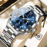 POEDAGAR Fashion Functional Man Wristwatch Luminous Week Date Business Watch For Men Stainless Steel Sports Men's Quartz Watches