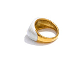 Yhpup Size 6789 New Arrivals White Enamel Heart Casting Ring Waterproof 18K Gold Color PVD Plated Stylish Chic Jewelry