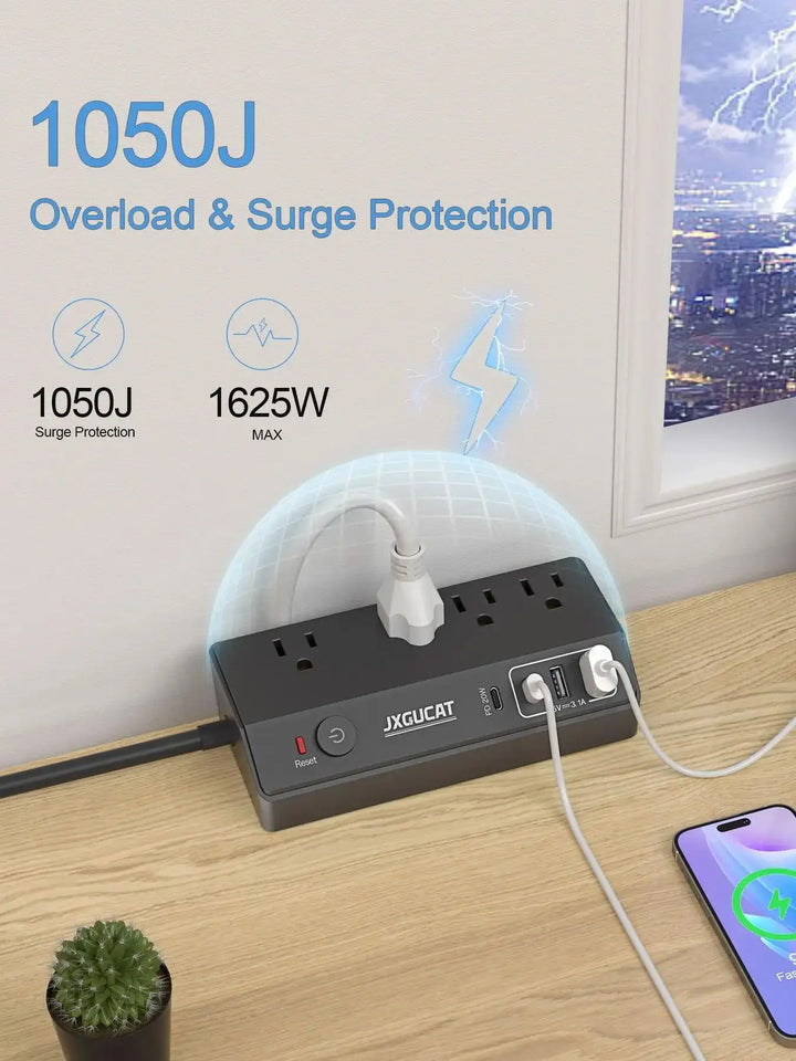 US clip receptacle 1625W, USB C Desk Clip Power Strip, PD 20W Fast Charging Power Station, Detachable Desk Clip Mountable Power