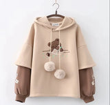 Harajuku Funny Women Hoodies 100% Cotton Winter Plus Fleece Cute Pink Anime Sweatshirt Teen Girl Kawaii Long Sleeve Y2K Hoodie