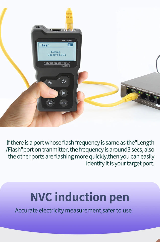 NOYAFA LCD Display Measure Length Tracker NF-8209 Cable POE Wire Checker Test Network Tool Scan Cable Wiremap Tester