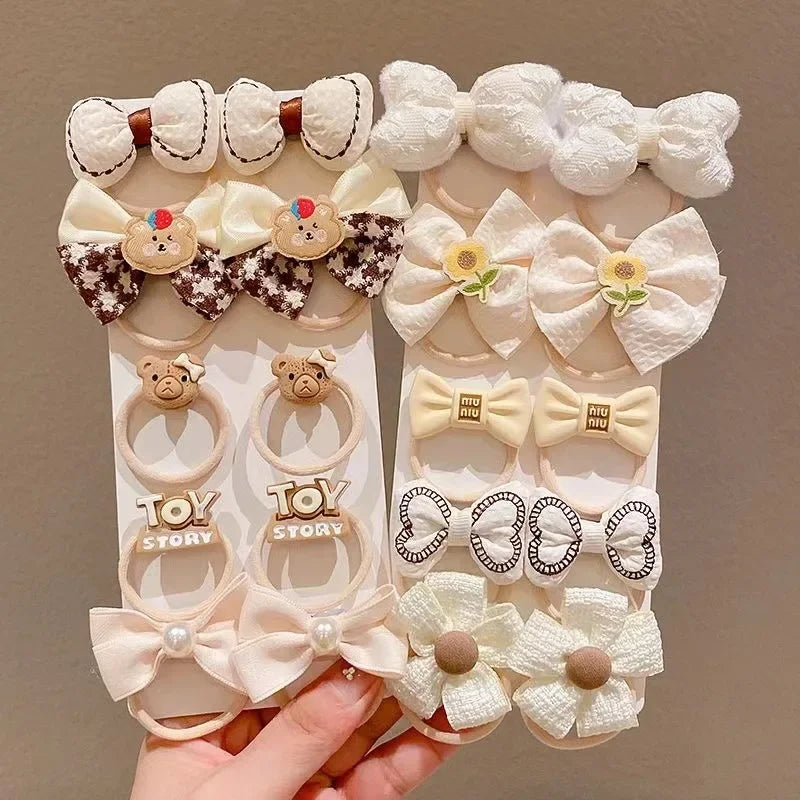10PCS/Set Milk Coffee Girl Hair Ropes Cute Rabbit Bow Baby Princess Ponytail Rubber Bands Hair Accessory for Girl