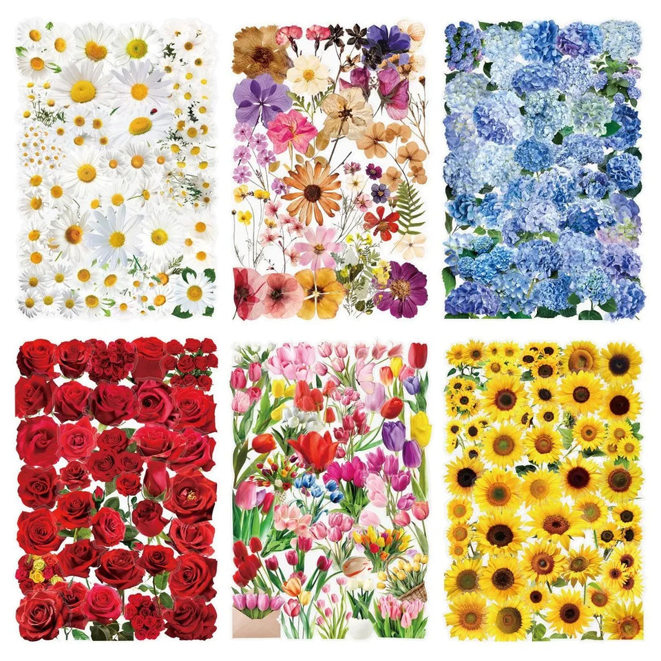 50 Pcs Transparent Flower & Plant Stickers - PET Decorative Craft Supplies for Journals, Notebooks, Tablets(Anime Worlds Store)