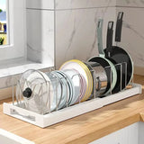 Expandable Kitchen Pot Pan Organizer under Cabinet with 7 Adjustable Dividers Food Storage Container Lid Storage 1 Pack
