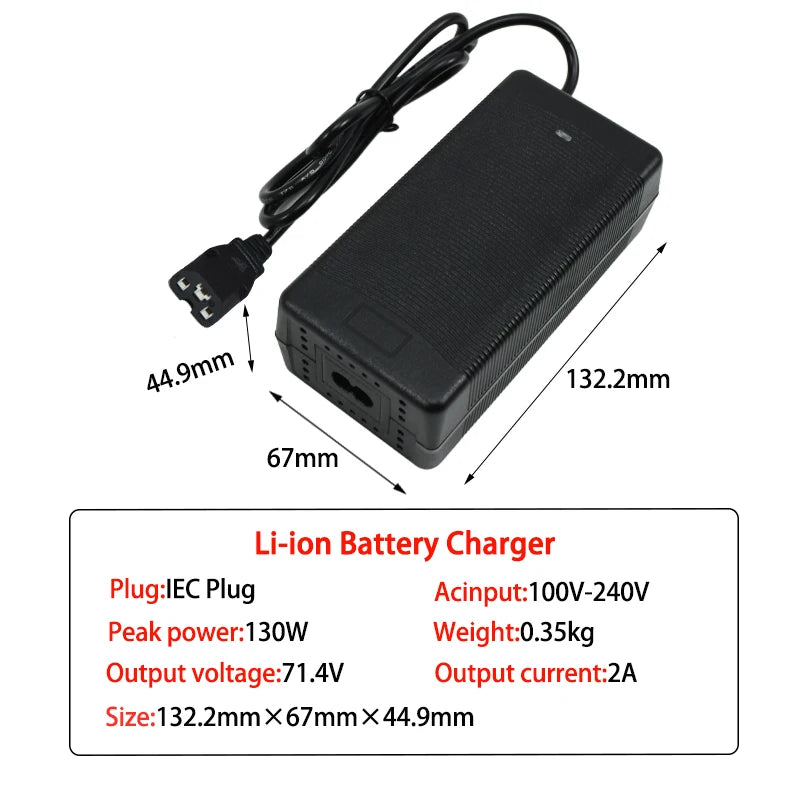 71.4V 3A 4A 2A Li-ion Charger 17S 61.2V 62.9V 3A Lithium Chargers T/PC/IEC 3Pin Connector