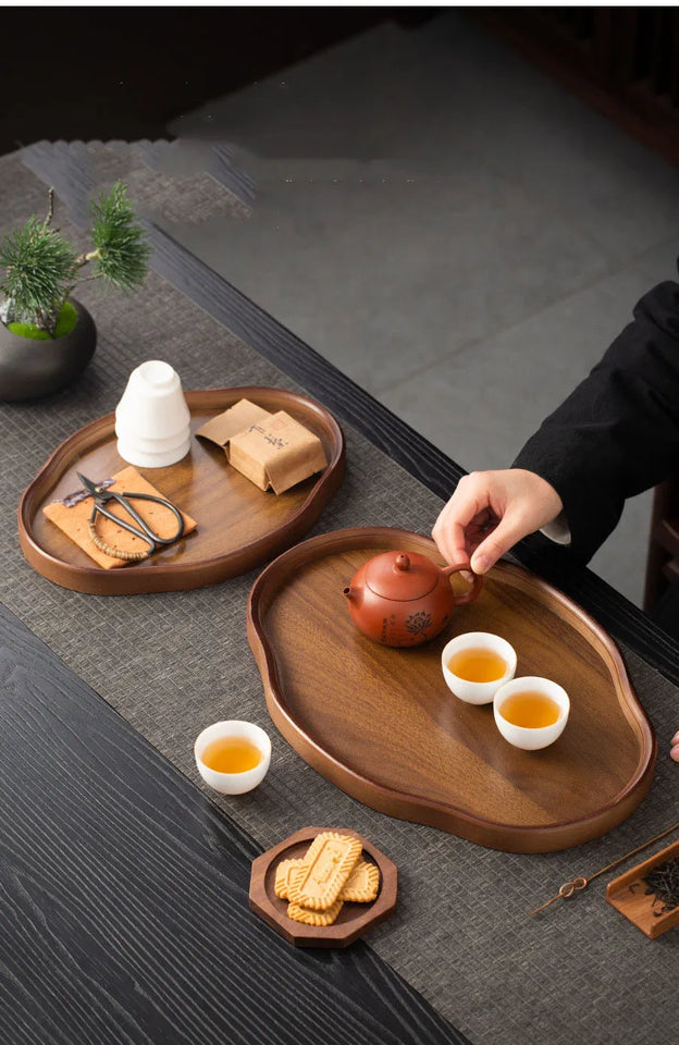 Wooden Decorative Serving Tray for Coffee Table and Home Decor Fruit Platter Decor Trays Serving Ware Food Dish Serving Platters