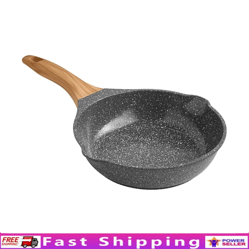 Cast Aluminum 8In Fry Pan Nonstick Durable Kitchen Cookware Easy Cleanup Oven Safe Dishwasher Safe Charcoal Speckle Finish