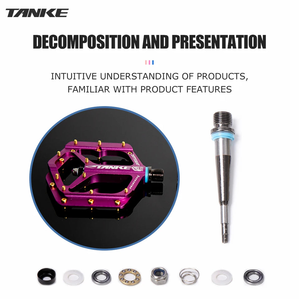 TANKE MTB Pedals Lightweight Aluminum Alloy Non-slip Bicycle Pedal (10 Non-Slip Pins/Side)with Grease&Bearing Bike pedal TP-50