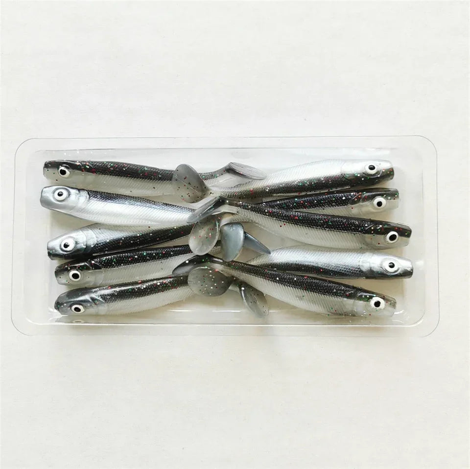 MUKUN 10pcs 60mm 2g Soft Lures Baits Fishing Lure Leurre Shad Double Color Silicone Bait T Tail
