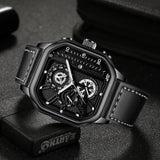 Men Quartz Watches Alloy Dial Business Men Watch PU Leather Strap Big Dial Square Sports Watch Cool Black Wristwatch for Man