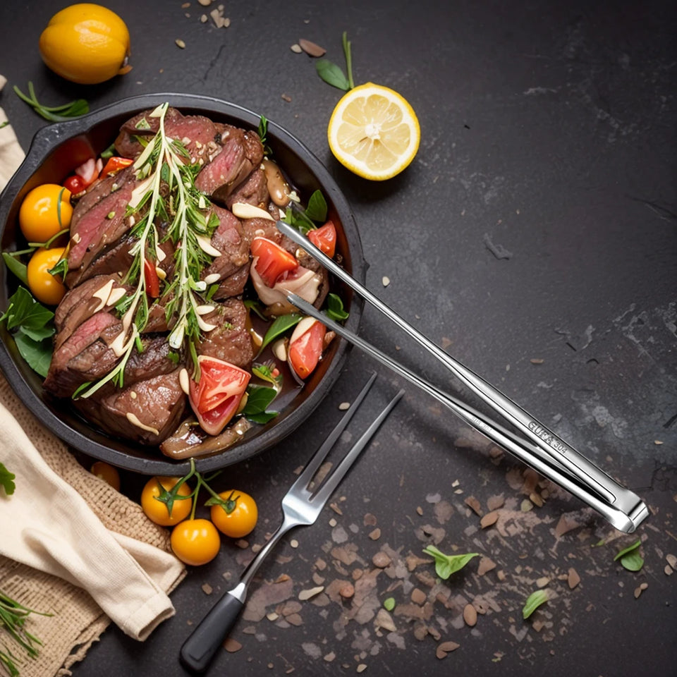 Grill Tongs Stainless Steel Food Tongs Metal Kitchen Tweezers Cooking Utensils for Salad Fish Steak Barbecue Buffet