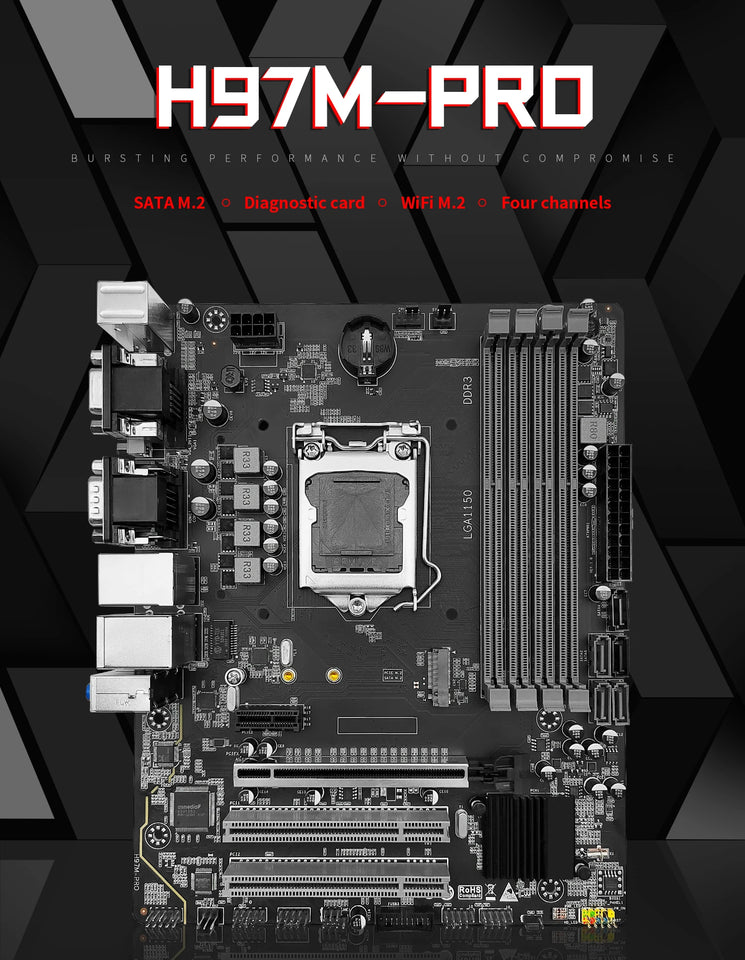 MACHINIST H97M PRO Motherboard Support  LGA 1150 Intel Core I3 I5 I7 E3 CPU DDR3 RAM SATA3.0 USB3.0 NVME NGFF M.2 M-ATX