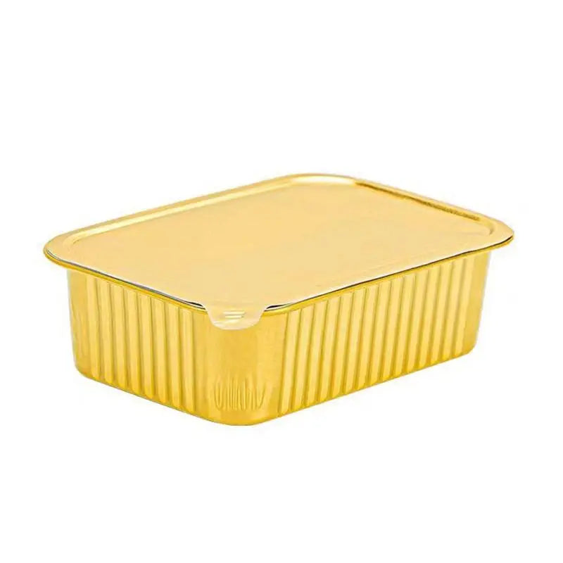 Aluminum Foil Lunch Box Gold Sealed Disposable Takeaway Packaging Commercial Resistant Tin Paper Box With Lid