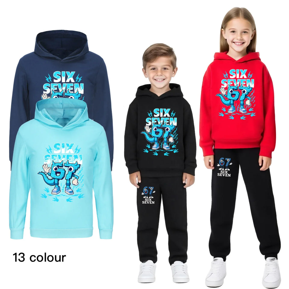 Kids Clothes Steal a Brainrot Six Seven 6-7  Baby Girls Hooded Sweatshirt Pants 2pcs Set Boys Autumn Pullover Tracksuits 5192