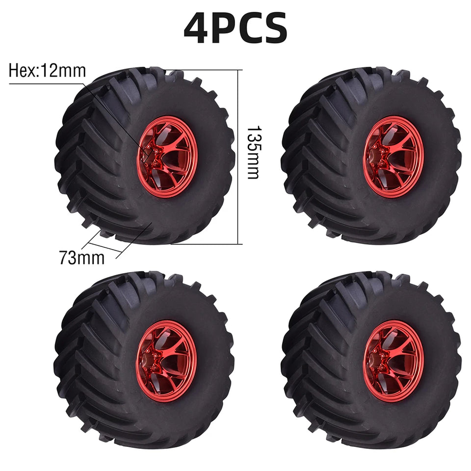 AUSTAR 4PCS AX-3003 135mm Tyre Rubber Tire Wheel Plastic Rim Hub for 1/10 RC HSP HPI Monster Truck Model Spare Parts