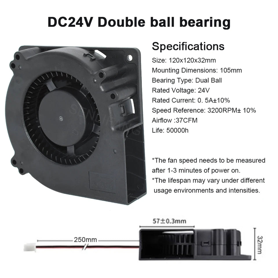 New GDB1232 2Pin 4Pin DC5V 12V 24V 120X120X32MM 12032 Large Air Volume Dual Ball Bearing BarbecueGrill Turbo Blower Cooling Fan