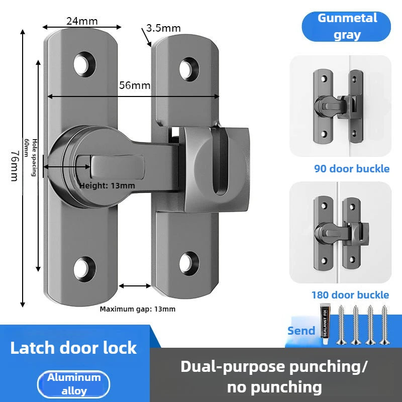1pc Security Door Lock Handle Commercial Residential Grade Anti-Pick Lock with Adjustable 90°/180° Slide Indoor Outdoor Use