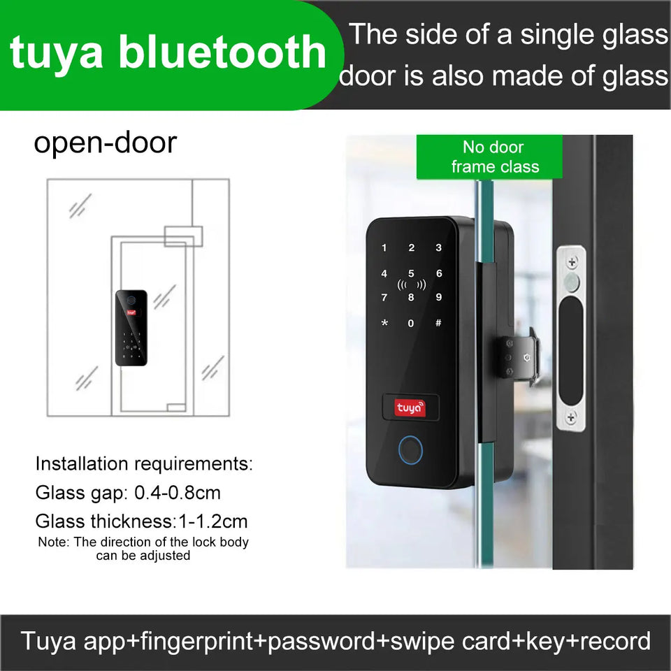 Bluetooth Electronic Glass LOCK Fingerprint Recognition Smart Lock Tuya APP Rfid Card Biometric Unlock for Glass Door Lock