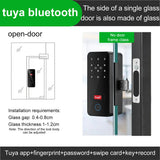 Bluetooth Electronic Glass LOCK Fingerprint Recognition Smart Lock Tuya APP Rfid Card Biometric Unlock for Glass Door Lock