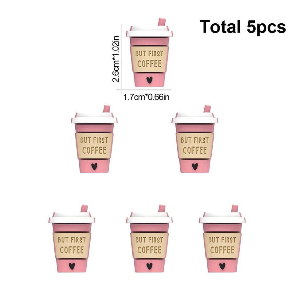 LOFCA 5pcs 3D Coffee Set Silicone Focal Beads For DIY Keychains Phone Charms Jewelry Crafting Jewelry accessories