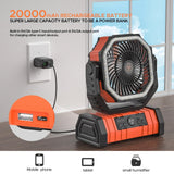 Camping Fan 20000mAh Battery Powered Fan Rechargeable with LED Light Portable Outdoor Tent Fan with Hanging Hook