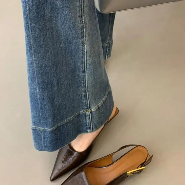 Summer Pointed Toe Women Sandals Fashion Singbacks Mules ShoesLadies Elegant Low Heel Stripper Party Sandalias Tacones Bajos