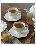 Ceramic European Style Tea Set French Relief Butterfly Flower Palace Pot Black Tea Cup Afternoon Tea Coffee Cup and Plate