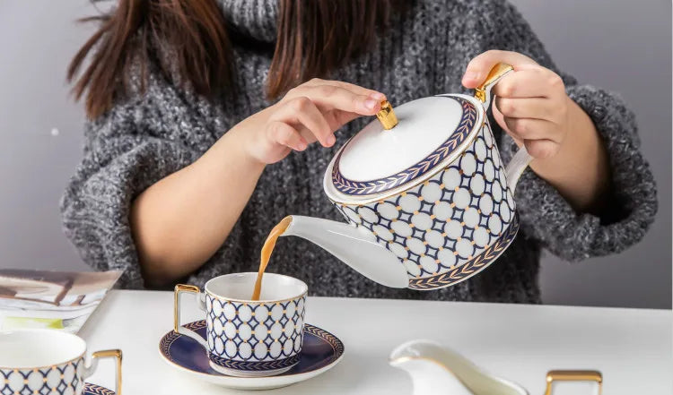 Nordic Ins Bone China Coffee Cup Golden Handle Coffee Pot Ceramic High Grade Milk Tea Pot Creative Afternoon Tea Black Tea Cup
