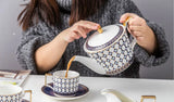 Nordic Ins Bone China Coffee Cup Golden Handle Coffee Pot Ceramic High Grade Milk Tea Pot Creative Afternoon Tea Black Tea Cup