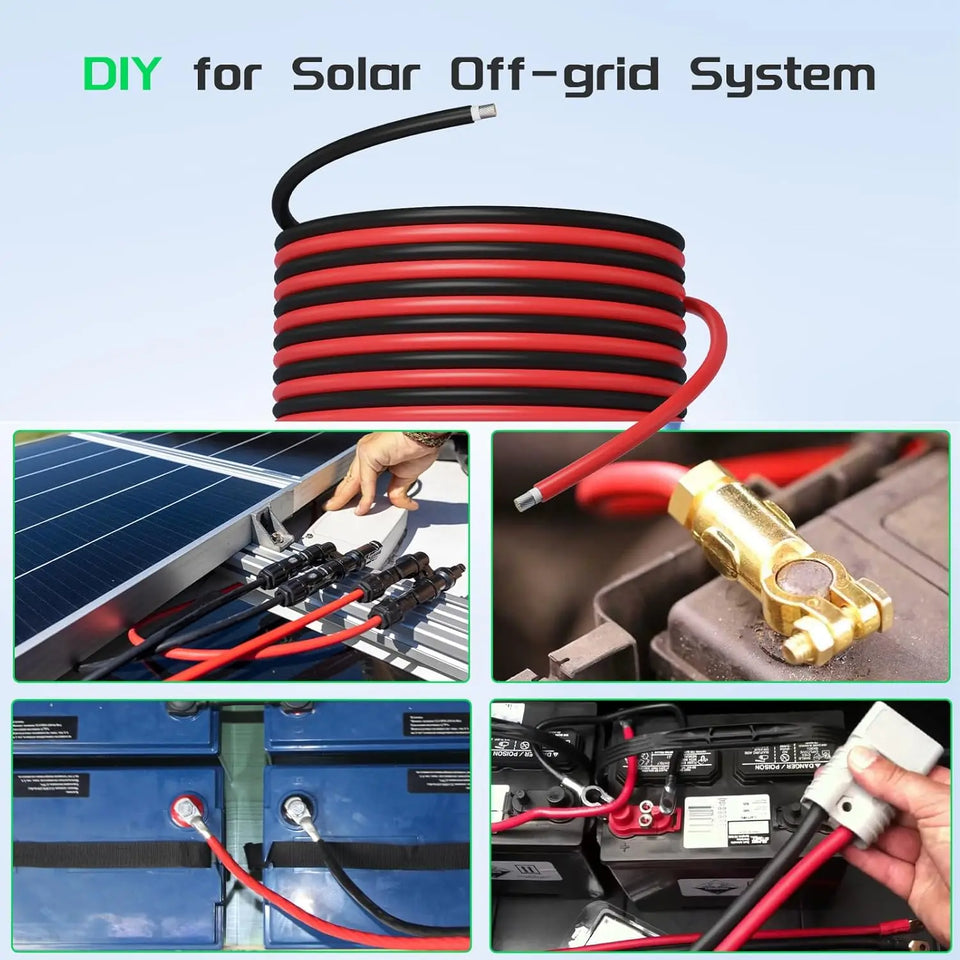 US Stock 10AWG Solar Extension Cable 100m 50m 6mm2 IP67 Waterproof Solar Power Cable Red Black For PV Panel Connection Home Boat