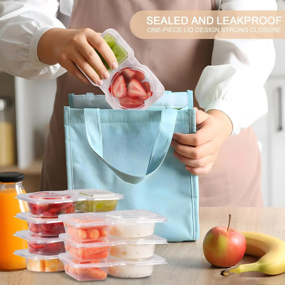 20Pcs Reusable Snack Containers with Lids: Double Compartment, BPA-Free, Perfect for On-the-Go and Portion Control