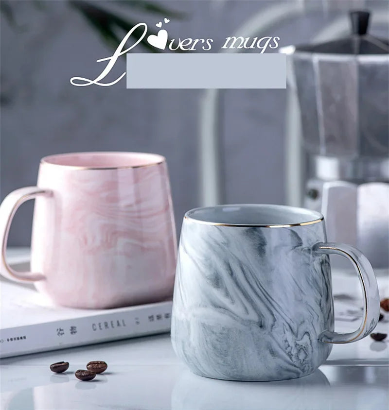 Nordic Ins Style Ceramic Mug Marbled  Gold Rim Coffee Cup Oatmeal Breakfast Cup Valentine's Day present Couple water cups