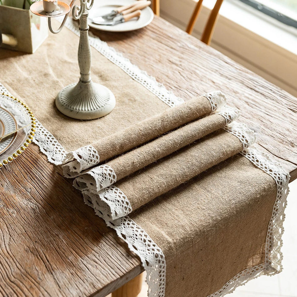 Natural Burlap Table Runner Farmhouse Jute Fabric Kitchen Coffee Tablecloths for Wedding Aisle Carpet Garden Outdoor Decorations
