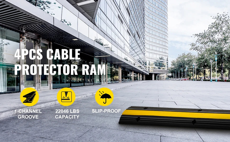 SucceBuy Modular Rubber Speed Bump 1 Channel Driveway Cable Protector Ramp Wire Cover Cord Guard for Parking Lot Warehouses Use