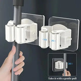 Self-Adhesive Mop Holder Non Perforated Wall Mount Broom Organizer No Drilling Kitchen Bathroom Storage Rack Clip