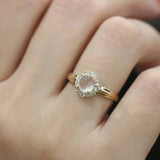 Huitan Round Imitation Opal Gold Color Rings for Women Luxury Trendy Wedding Band Accessories New Exquisite Gift Female Jewelry