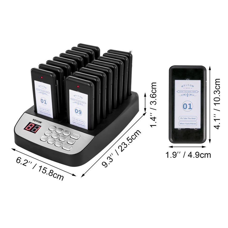SucceBuy Wireless Restaurant Buzzer Pager 16 Coasters Paging Guest Calling System for Coffee Dessert Burger Shop Food Truck