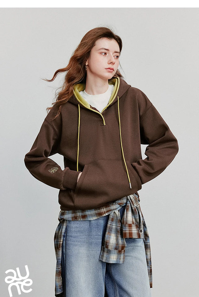 TOYOUTH Women Hoodies Sweatshirt 2025 Autumn New Contrasting Color Embroidery Splicing Hooded Pullover Tops
