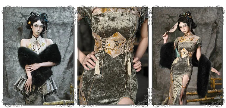 Blood Supply Original New Chinese Cheongsam Slim Dress Tie Tassel Jacquard Tunic Waist Sheath Long Trumpet Dresses Festival