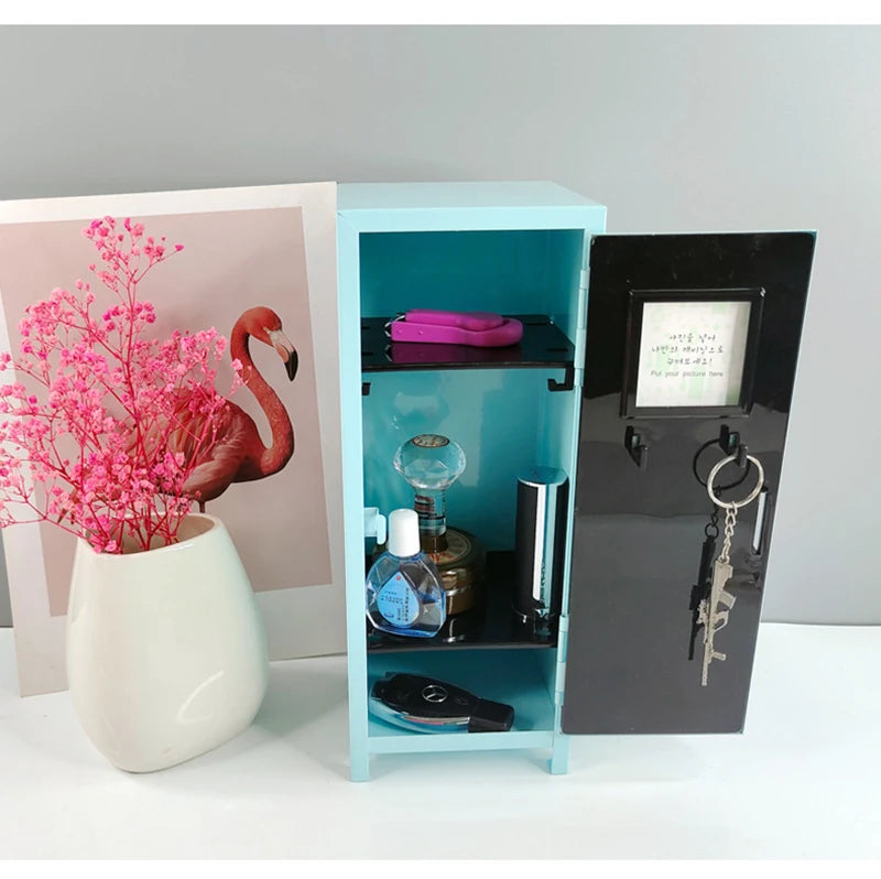Iron Storage Box Dormitory Storage Cosmetics Paper Money Keys Bank Cards and Other Desktop Small Items Mini Locker Cabinet