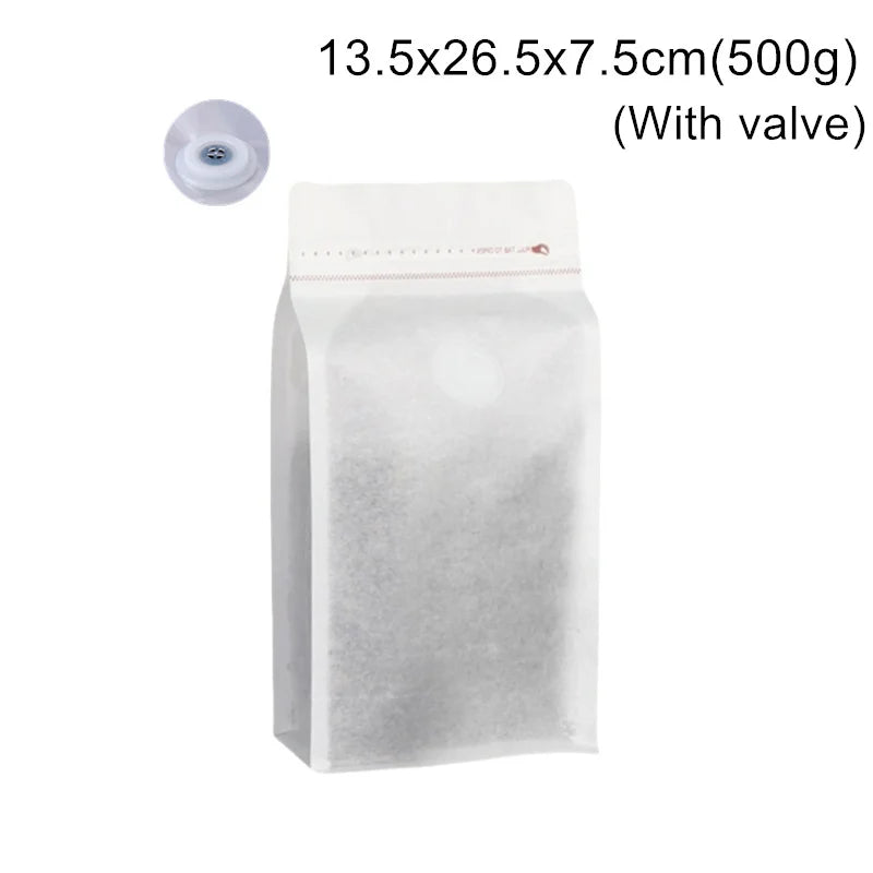 StoBag 50pcs White Cotton Paper Coffee Beans Packaging Bag with/No Valve Sealed for Powder Nuts Storage Stand Up Reusable Pouch